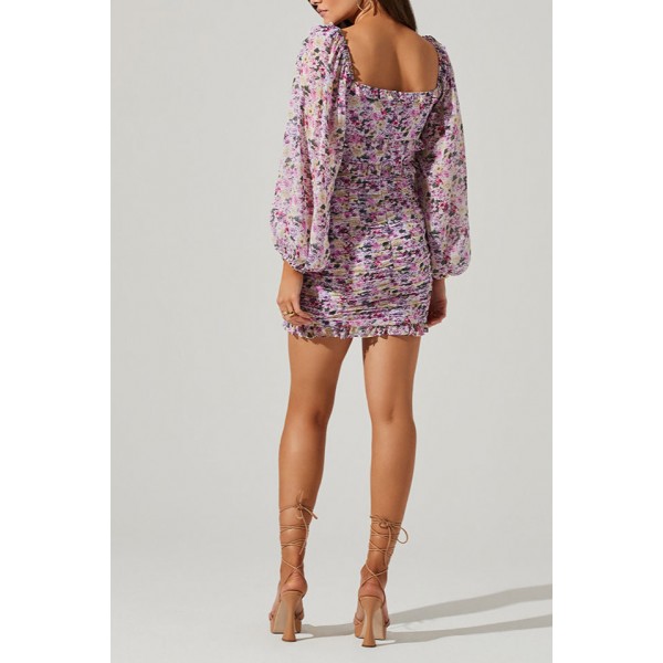 Ruched Skirt Print Dress