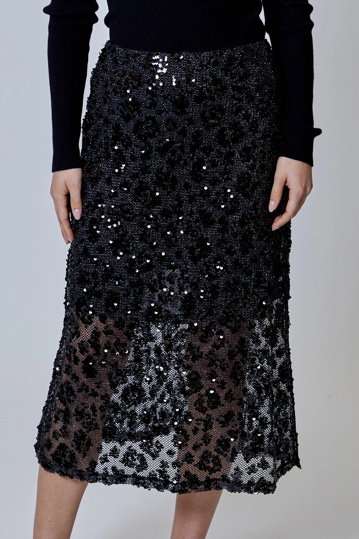 Sequin Leopard Midi Skirt