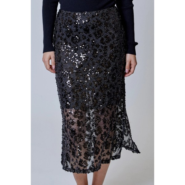 Sequin Leopard Midi Skirt