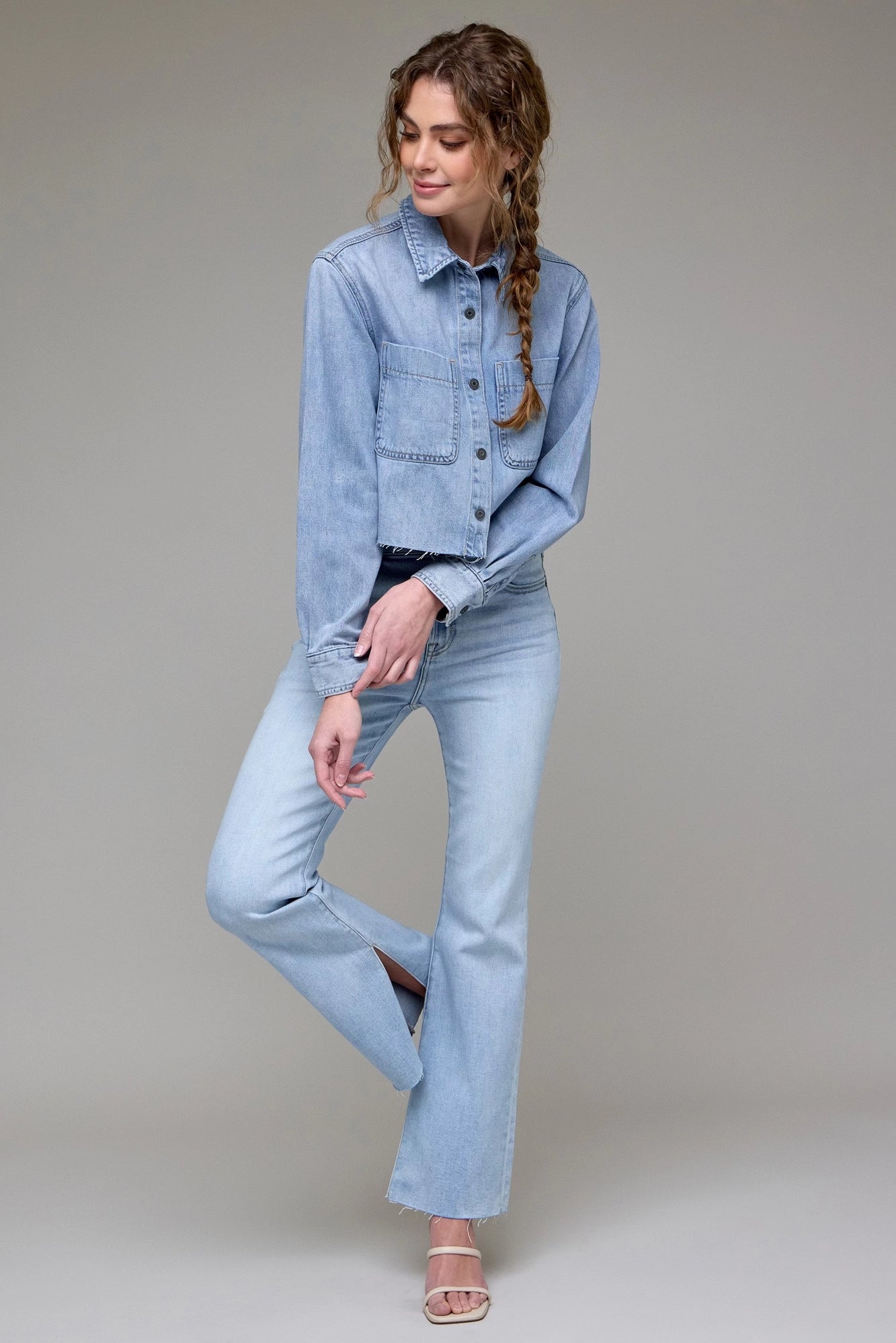 Abbey Soft Denim Crop Shirt