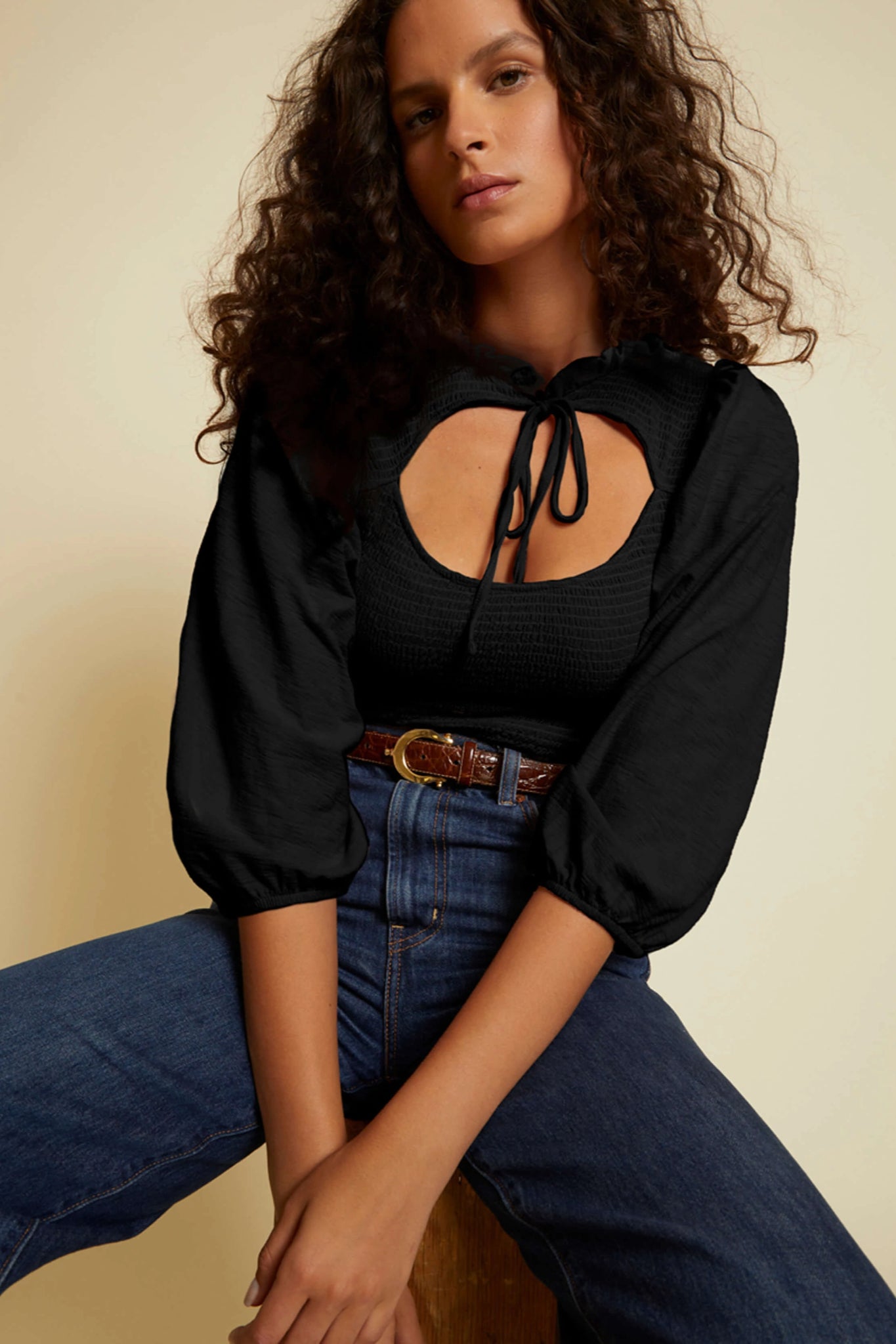 Abrielle Smocked Tie Top