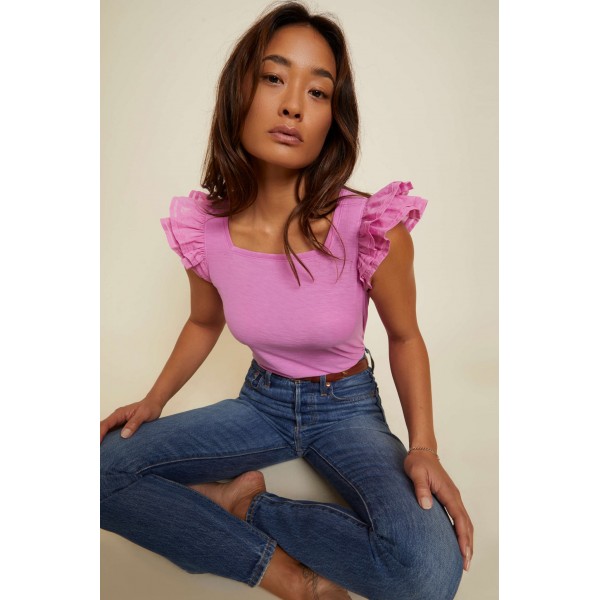Cameo Square Neck Ruffle Top