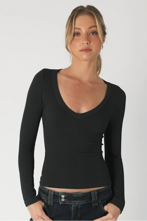 Pattern V-Neck Long Sleeve