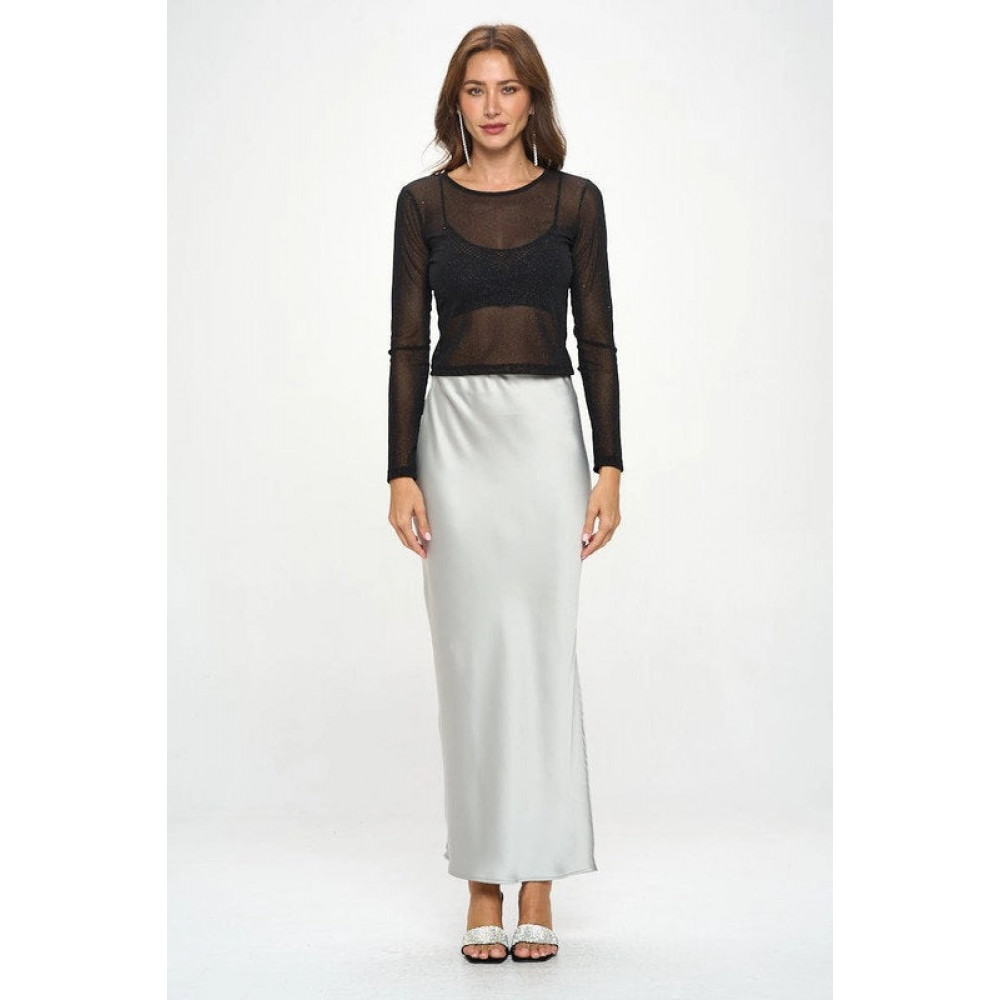 Gasa Cielo Stretch Mesh Long Sleeve Top