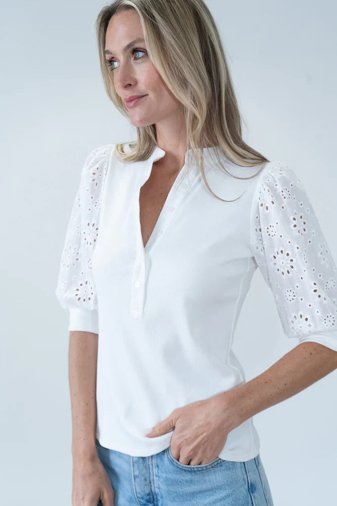 Lace Sleeve Knit Henley